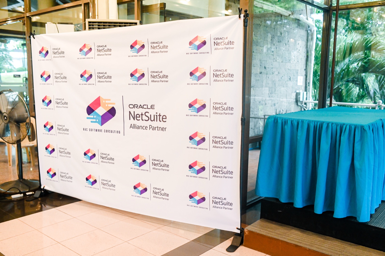 AVC Software Consulting and Oracle NetSuite step-and-repeat media wall