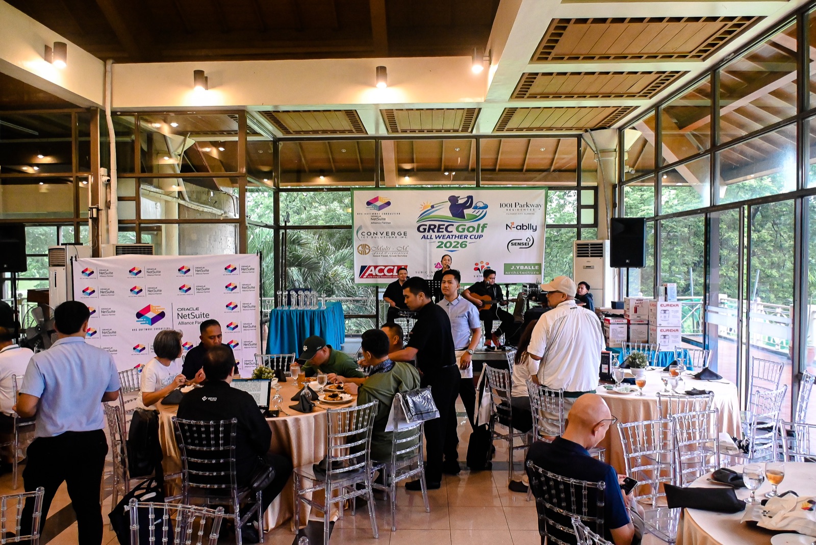 Tournament trophies on display at the GREC Golf All Weather Cup 2026 reception