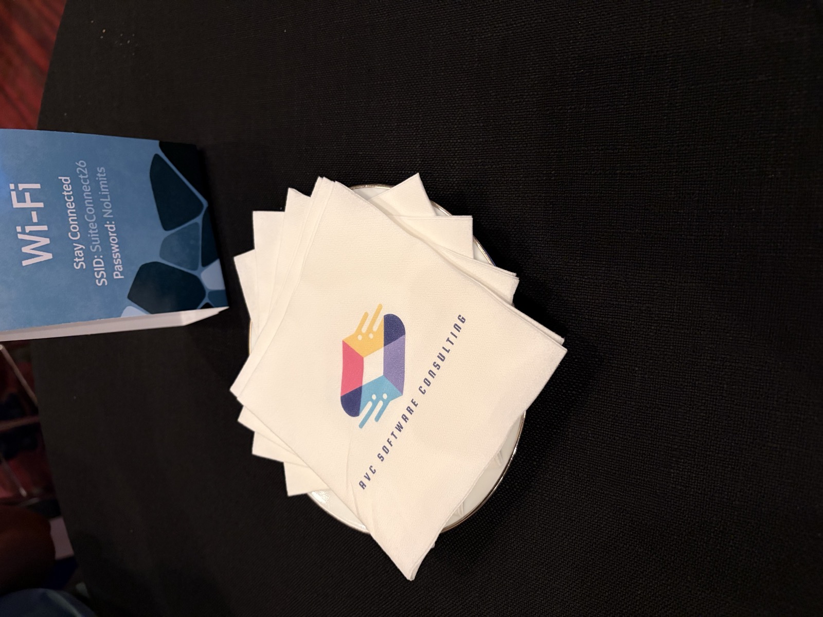 AVC-branded napkins at the sponsored networking luncheon